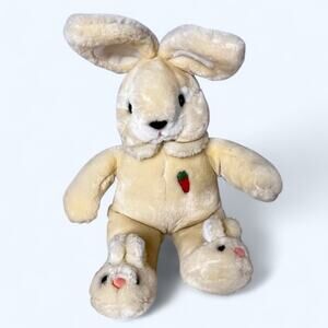 Vintage Yellow Bunny Rabbit Stuffed Animal Plush Slippers 1986 Korea Carrot EUC